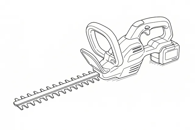 Line-art illustration of the Einhell GC-CH 18/40 Li cordless hedge trimmer showing the steady grip switch on the front handle, the rear handle switch, the double cutter blades, and the battery slot