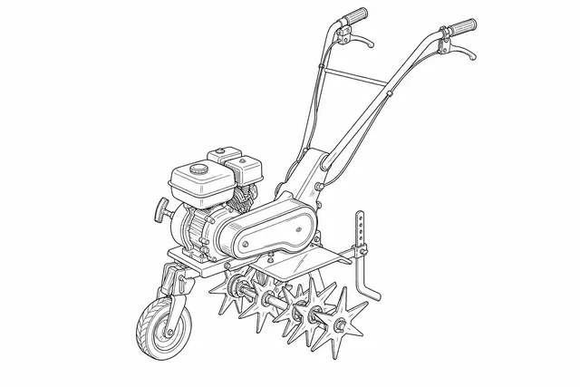 Line-art illustration of the Einhell GC-MT 2236 petrol cultivator showing the steering handle with clutch lever and safety lever, the engine with starter cord and fuel cap, the V-belt gear housing, and the star-type rotating hoes at the base