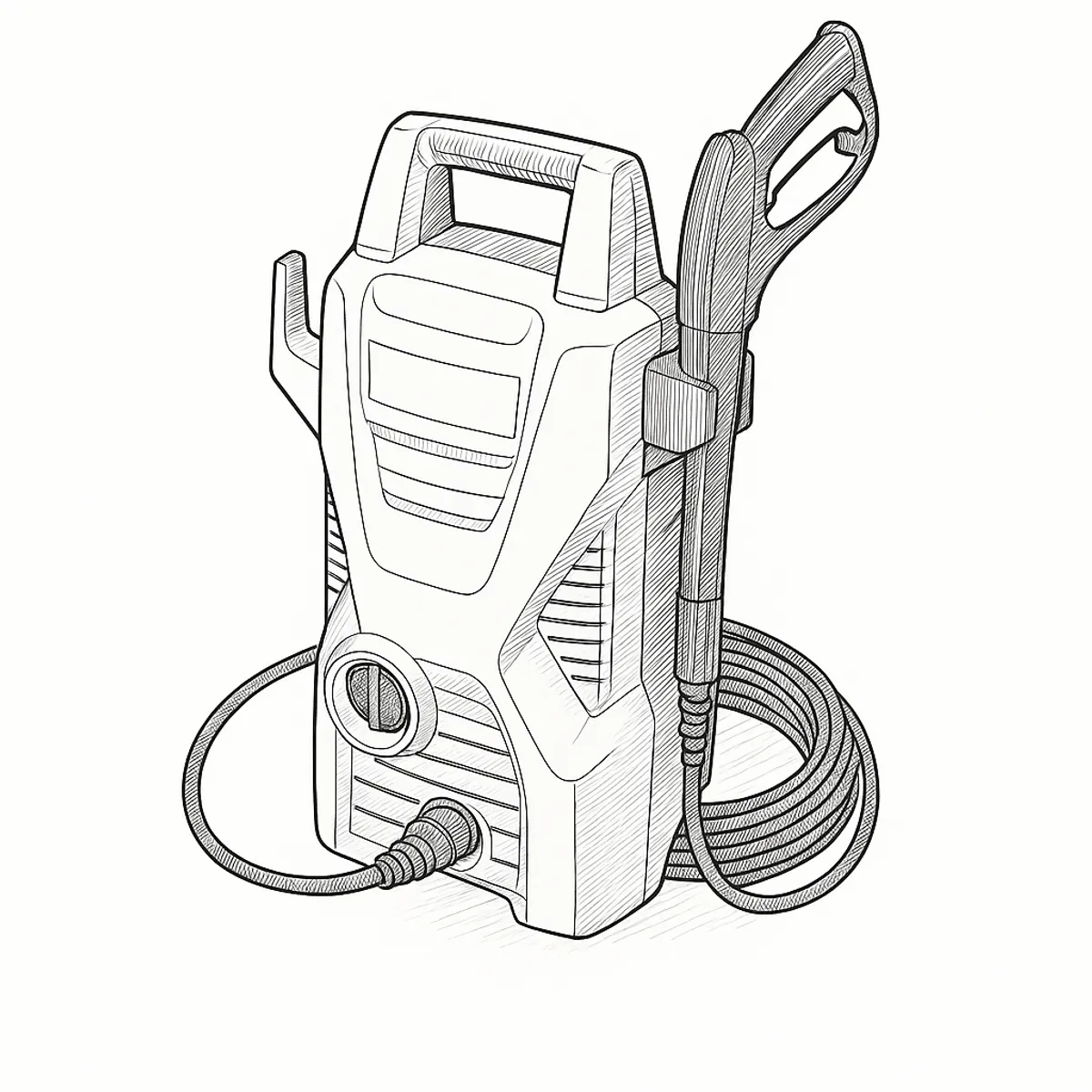 Line-art illustration of the Kärcher K2 pressure washer showing its compact body, carry handle, trigger gun and hose