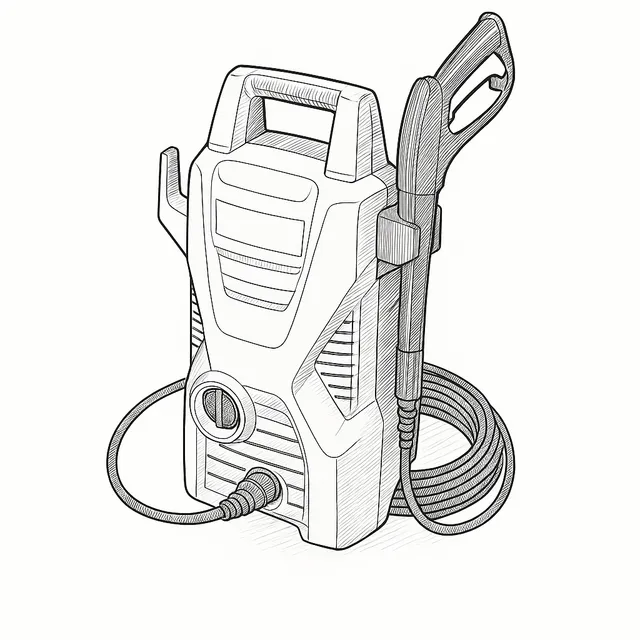 Line-art illustration of the Kärcher K2 pressure washer showing its compact body, carry handle, trigger gun and hose