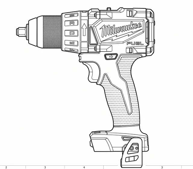Line-art illustration of the Milwaukee M18 2606-20 drill driver