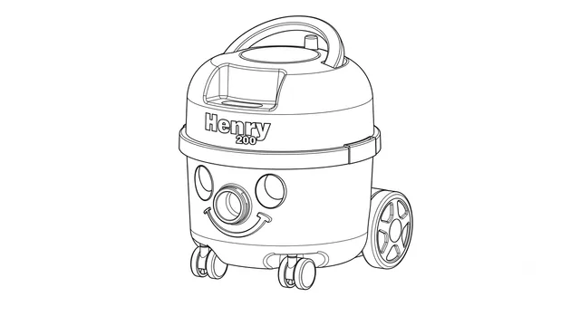 Line-art illustration of a Numatic Henry HVR200 vacuum cleaner