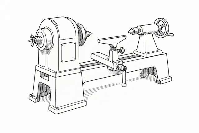 Line-art illustration of the Record Power CL2 woodturning lathe showing its headstock, bed bars, tool rest and tailstock